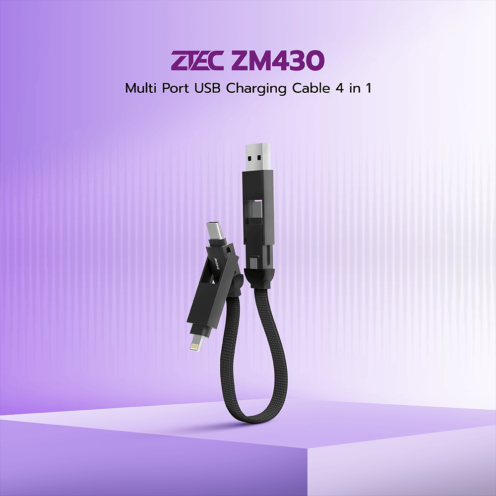 สายชาร์จไนลอนถัก ZTEC ZM430 4-IN-1 สีดำ รองรับชาร์จเร็ว 5A 240W